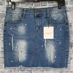 The Style Between Us Fitted Jean Mini Skirt Bling